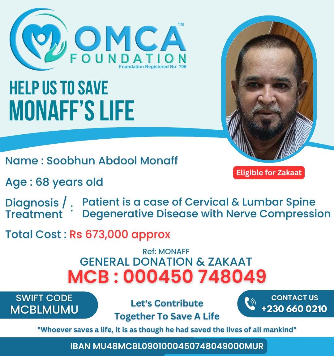 help save monaff’s life – spine surgery donation support