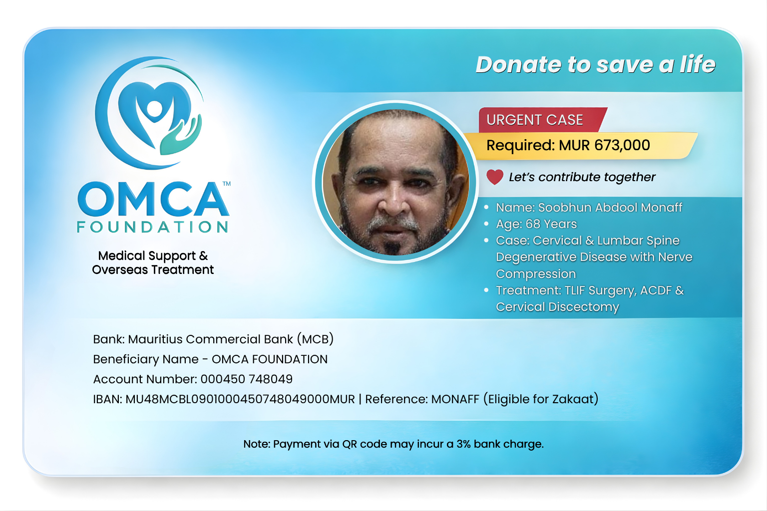 help save monaff’s life – spine surgery donation support