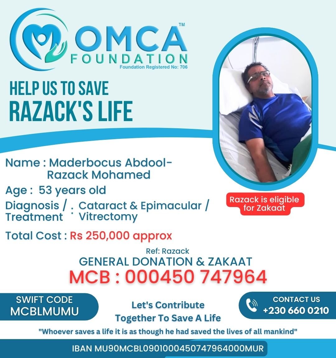 help save razack’s life – urgent eye treatment & surgery support