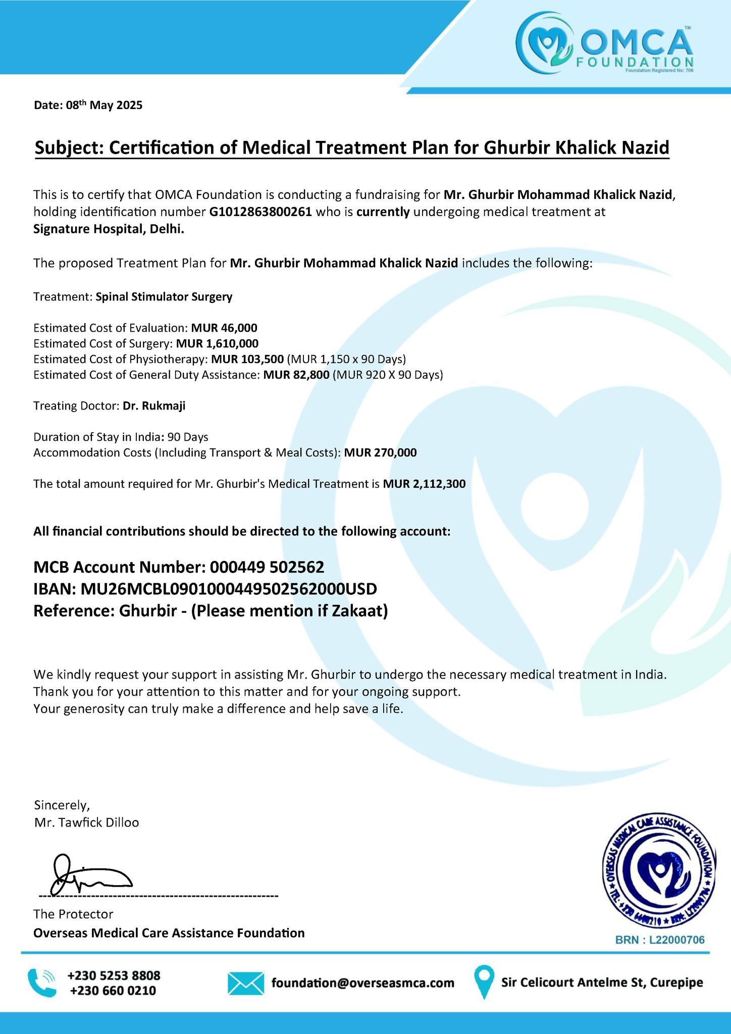 help save nazid’s life – urgent spinal stimulator surgery