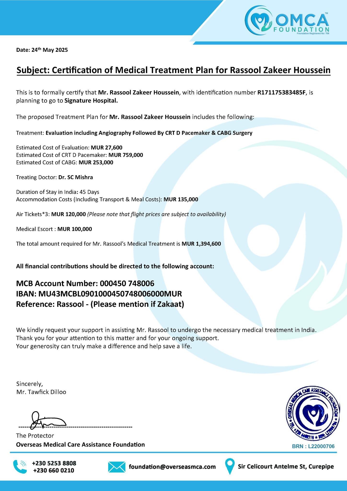 help save zakeer’s life – urgent heart surgery & crt d pacemaker treatment