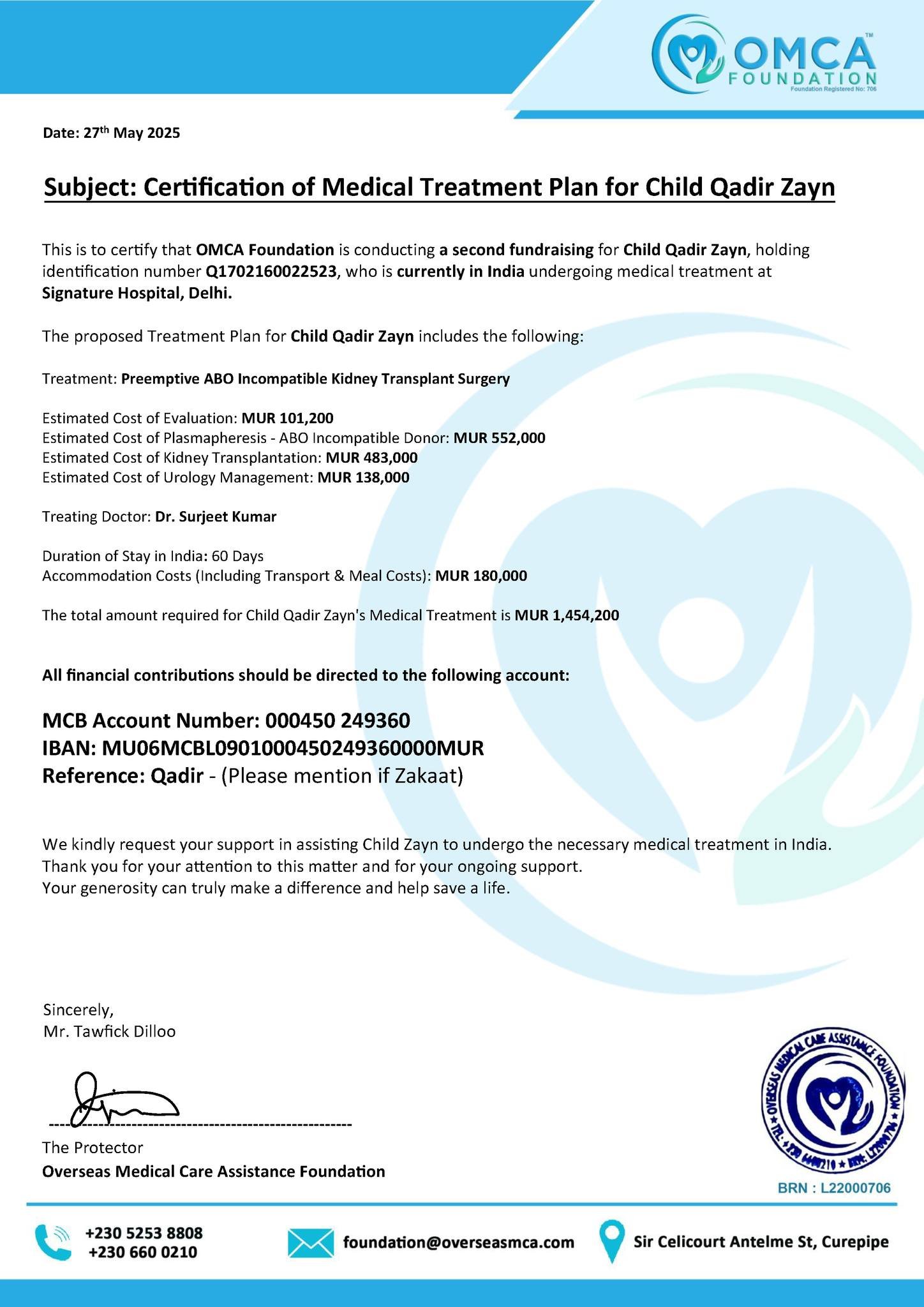 help save zayn’s life – urgent kidney transplant surgery