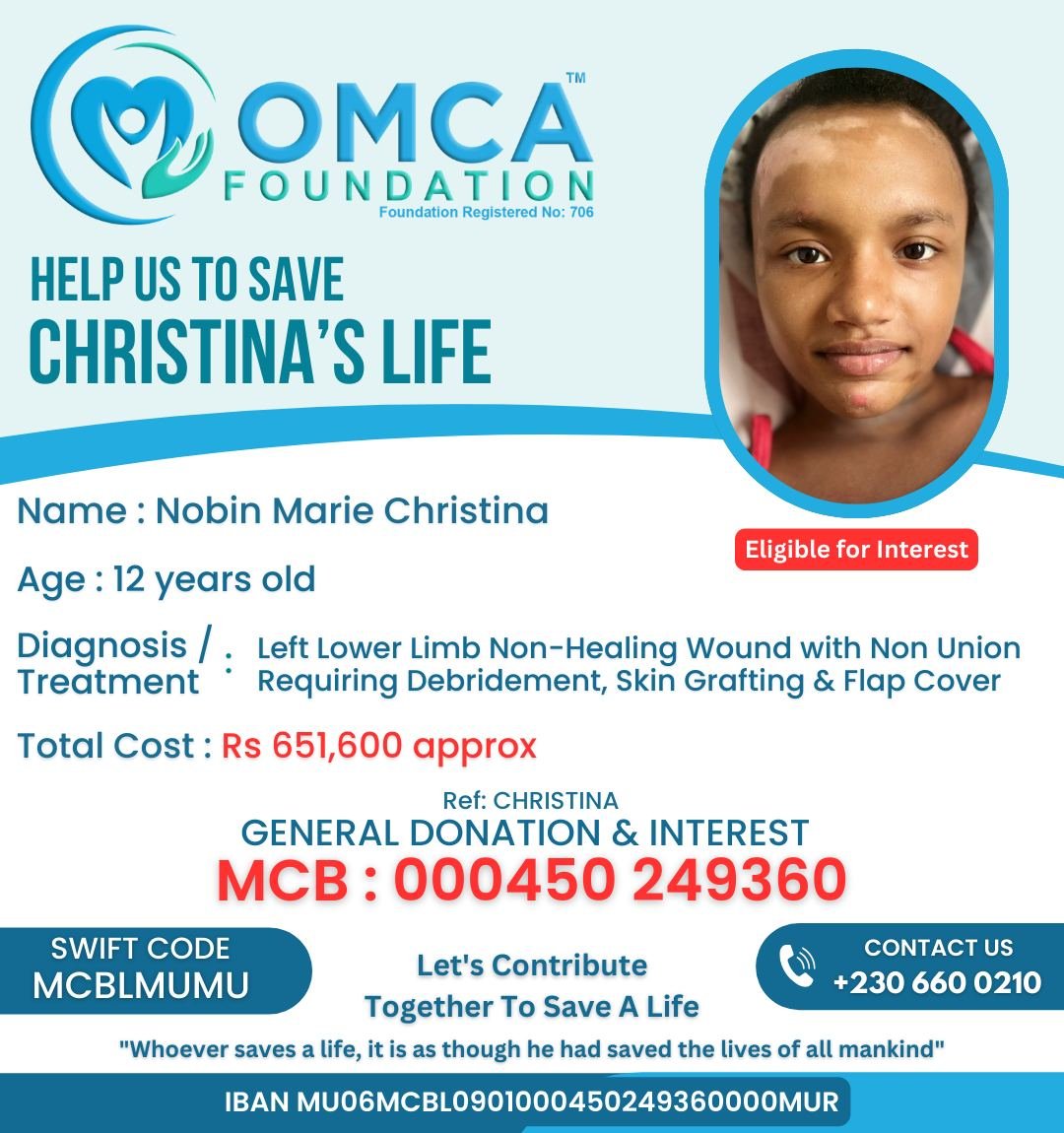 help save christina’s life – urgent limb surgery & skin grafting