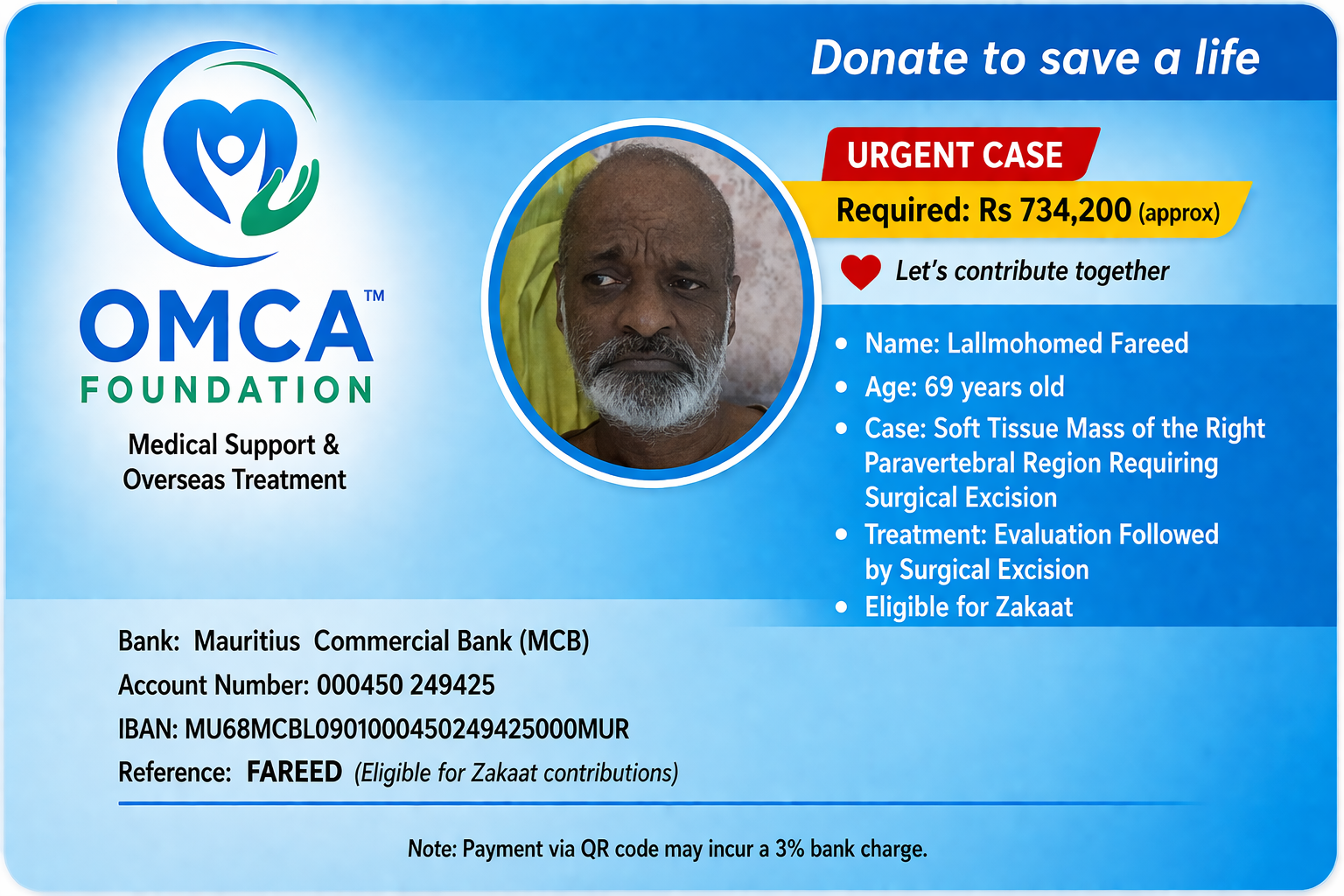 help save fareed’s life – urgent surgery for soft tissue mass