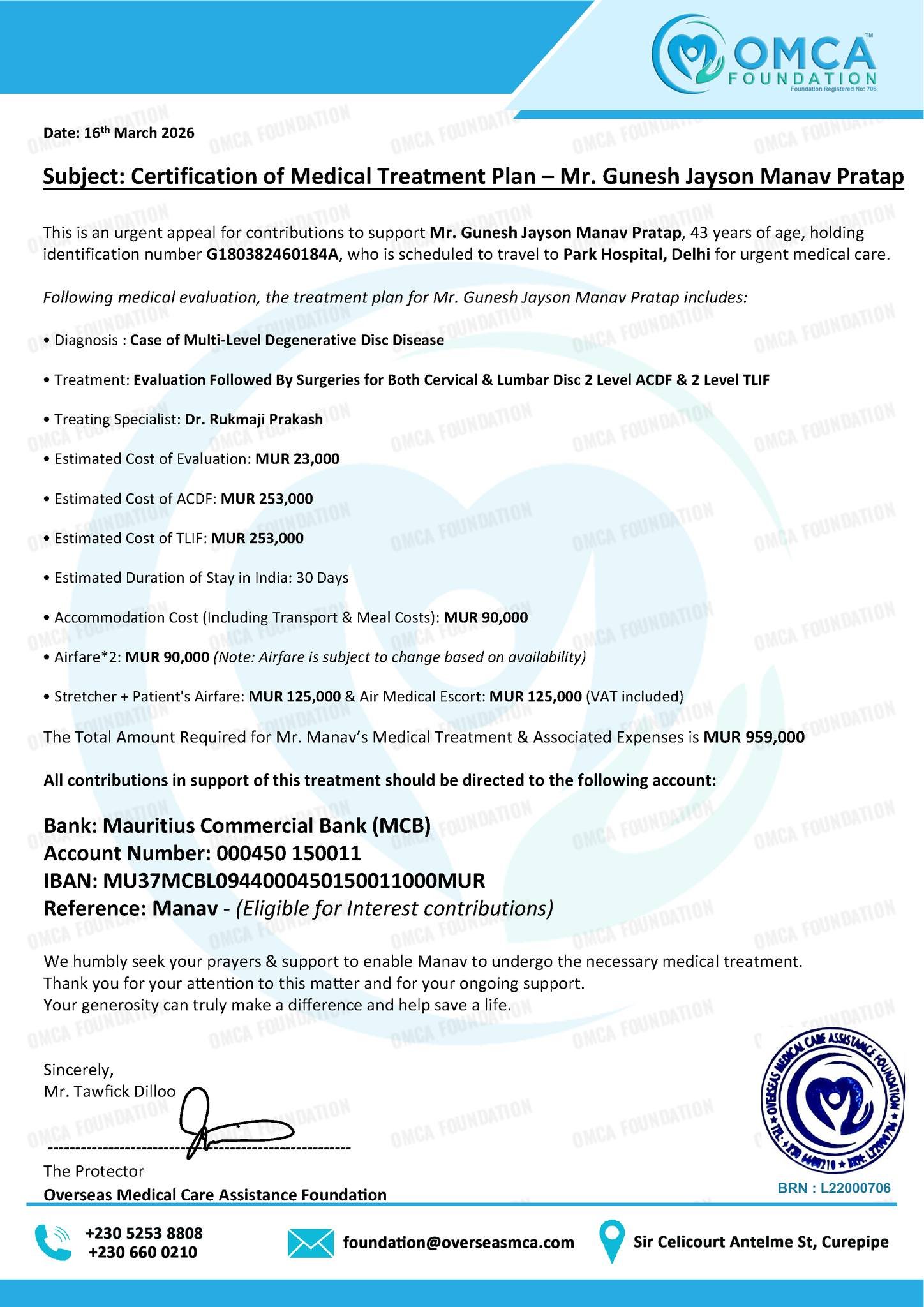 help save manav’s life – urgent spine surgery support