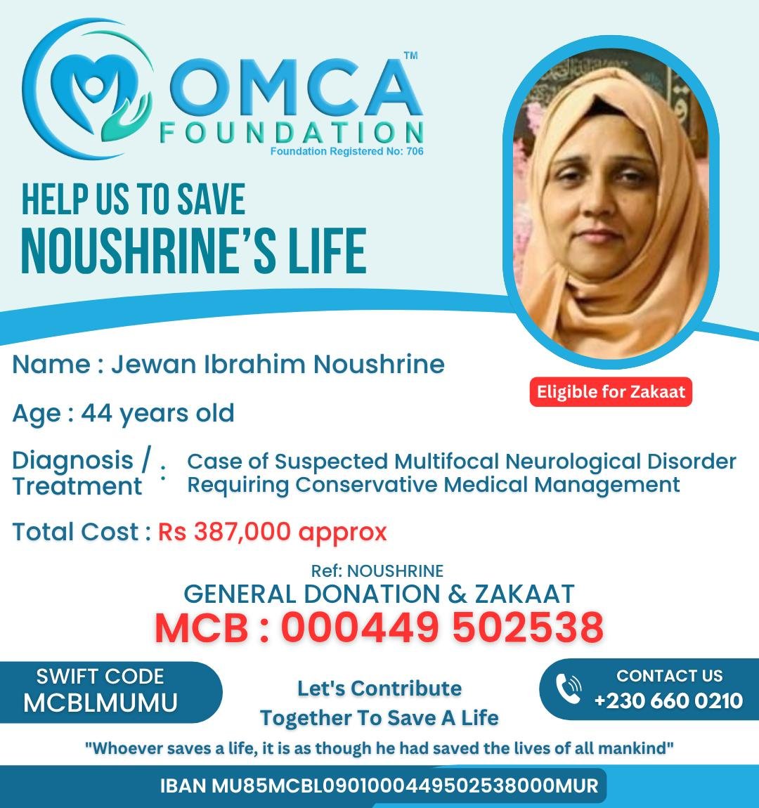 help save noushrine’s life – urgent neurological treatment support