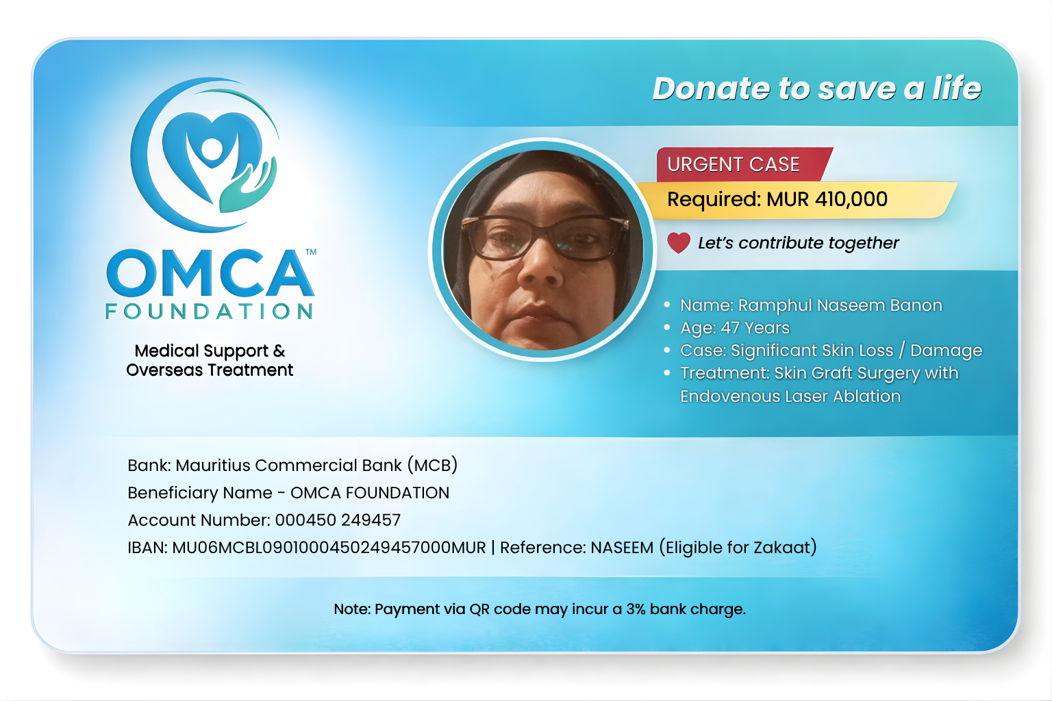 help save naseem’s life – urgent skin graft surgery support