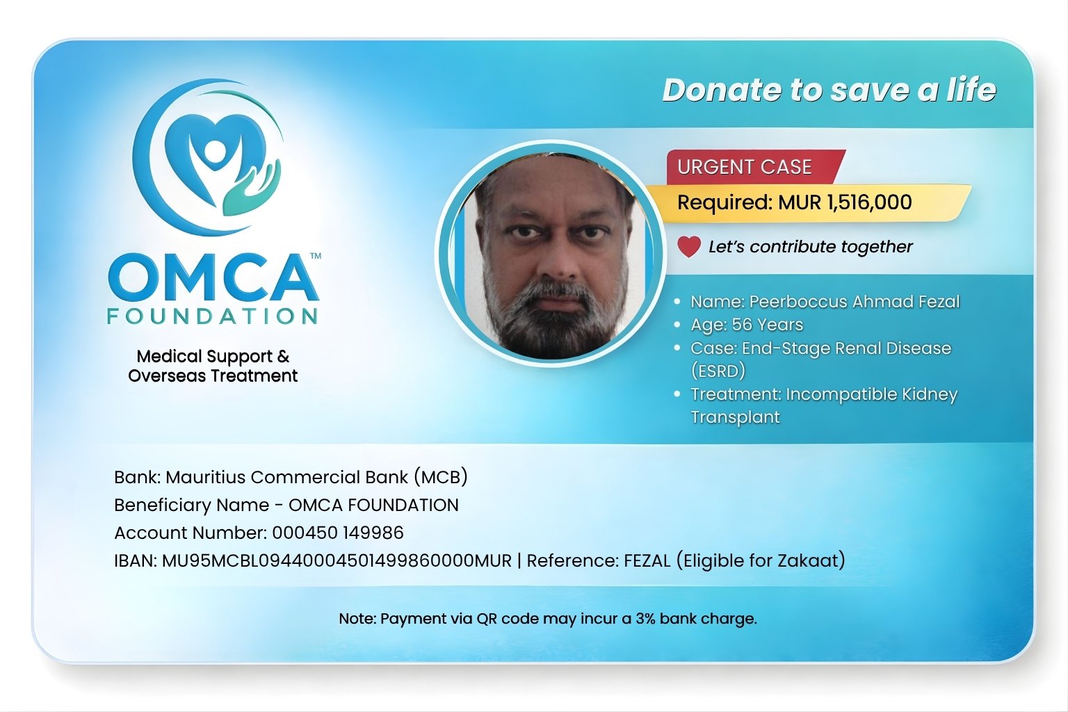 help save fezal’s life – urgent kidney transplant donation support