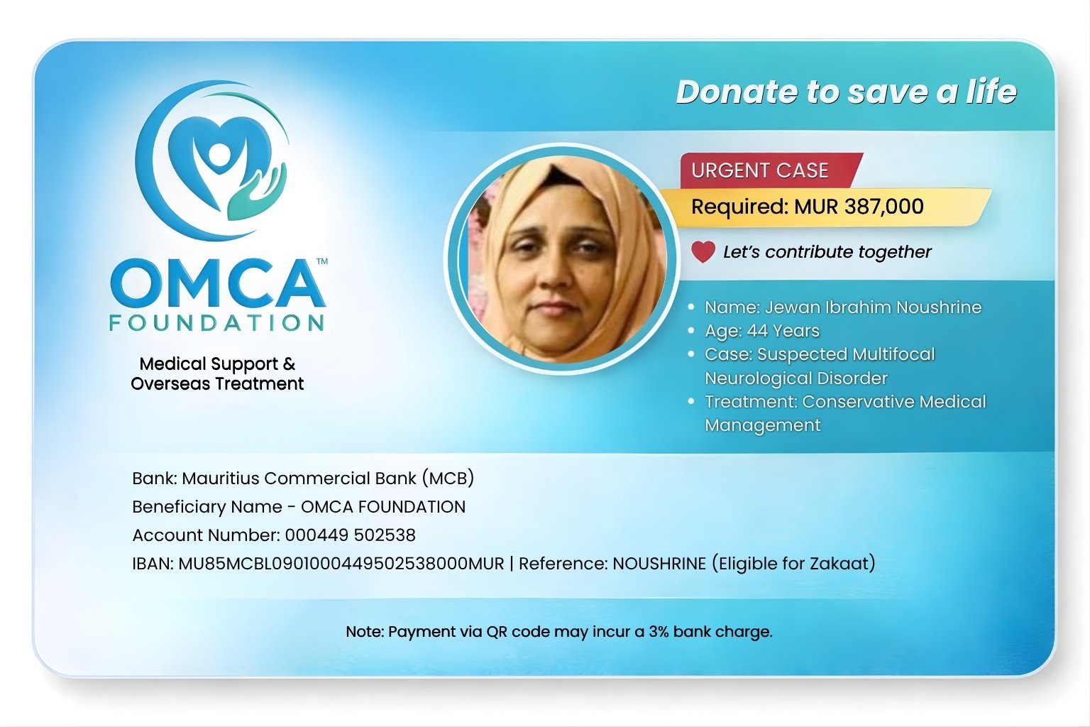 help save noushrine’s life – urgent neurological treatment support