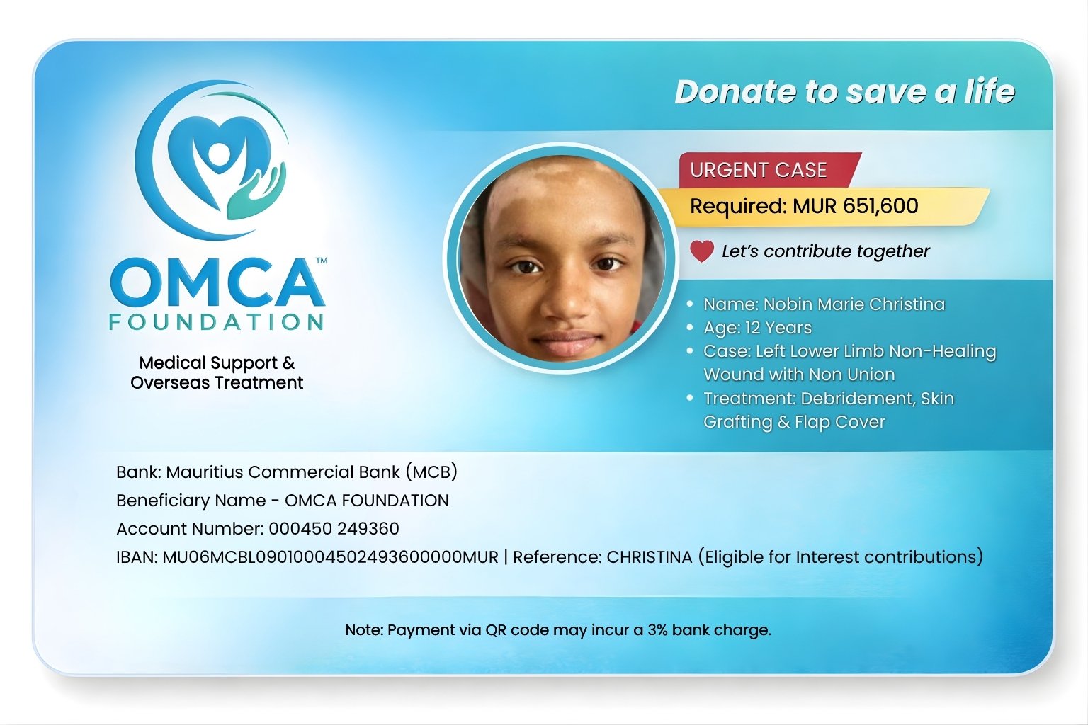 help save christina’s life – urgent limb surgery & skin grafting