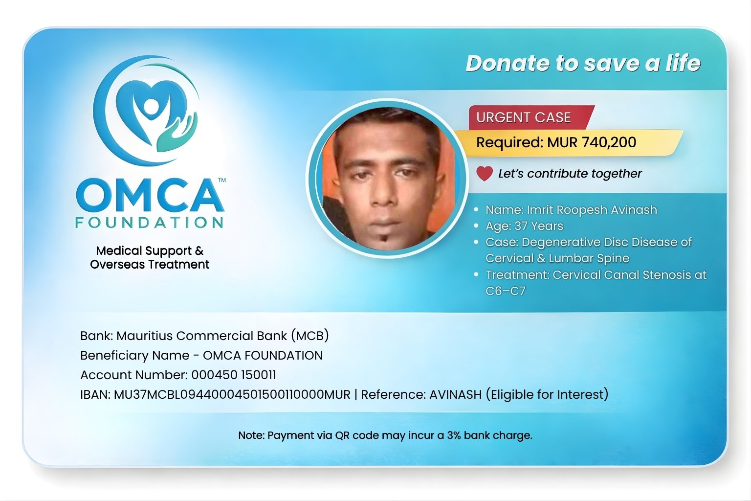 help save avinash’s life – urgent spine surgery needed